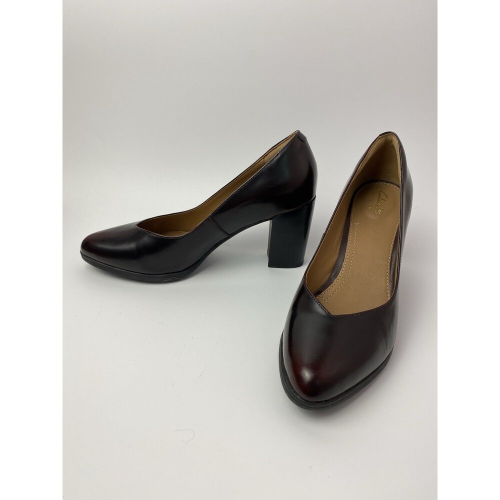 Clarks Kadri Leah Burgundy Leather Heels Sz 8 M Dress Shoes